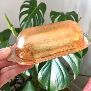 💛🧈🧡 Vintage Jeanette Glass Floragold Louisa butter dish with lid